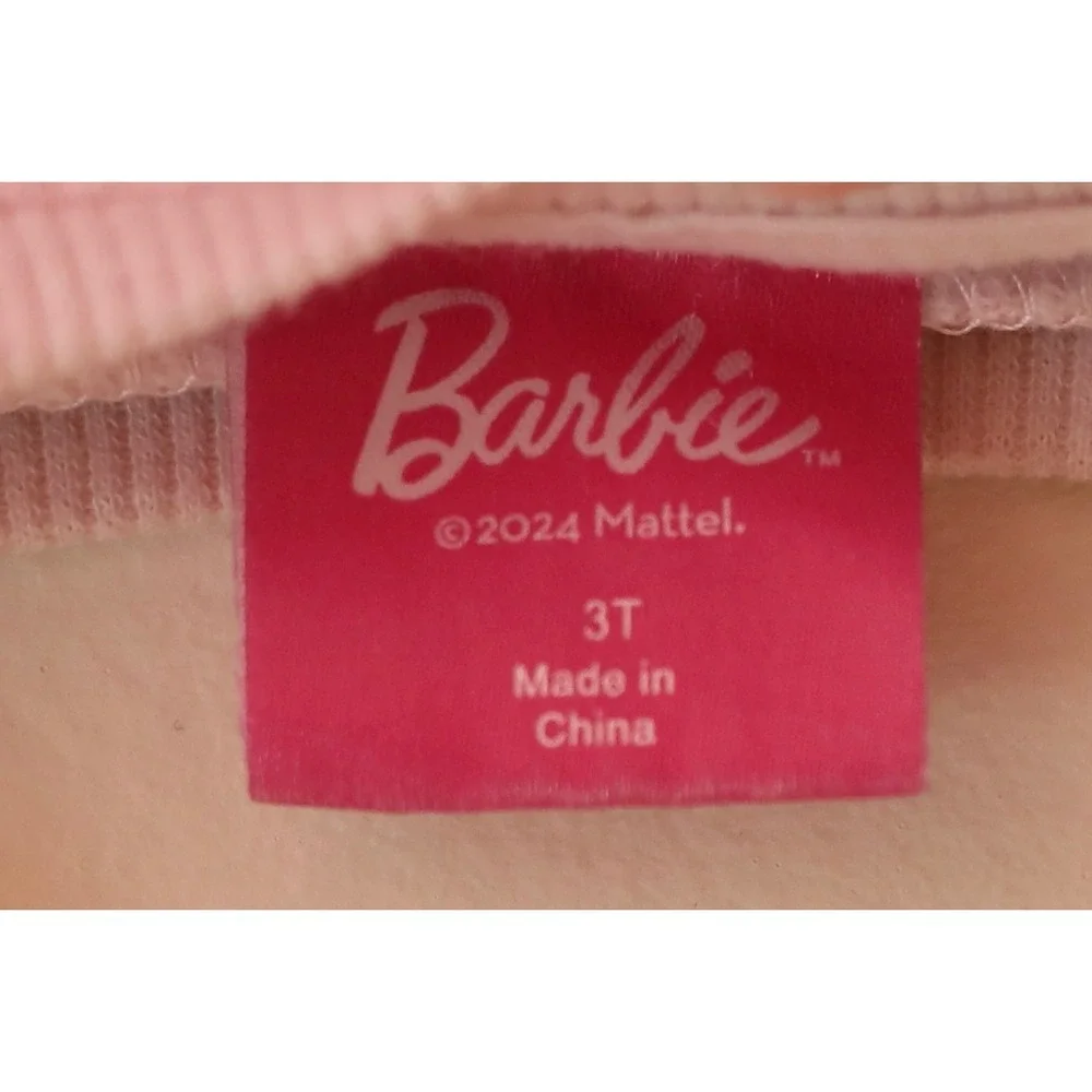 Mattel Barbie Girls 3T Pink Chenille Sweatshirt Star Print Pullover Toddler Girl